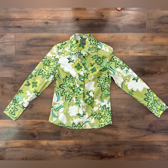 Ann Taylor Floral Button Down Shirt Size 8 | Green Paisley Print • Cottagecore - Picture 2 of 7